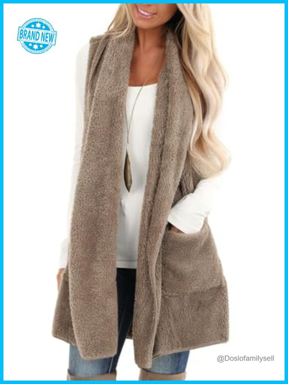 Sherpa Fleece Vest Open Front Sleeveless Cardigan Loose Fit Warm
